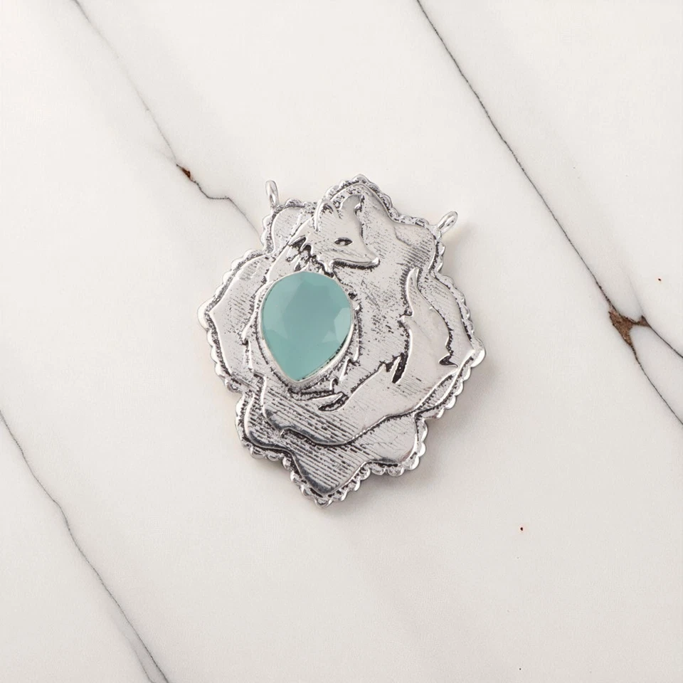 Colgante hecho a mano de plata de ley 925 con piedras preciosas de calcedonia aguamarina regalo para cumpleaños Foto 1 de 1