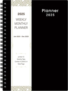 2025 Planner Weekly & Monthly Planner 6.25" X 8.3" Black, Free Shipping - Picture 1 of 12