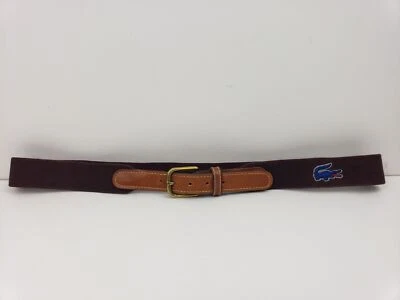 Vintage LACOSTE Belt Men's Sz 34 Stretch Fabric & Leather Brass Logo Alligator - Image 1 of 4