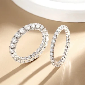 D Color Full Moissanite Wedding Ring for Women 925 Sterling Silver Eternity Band - Picture 1 of 14