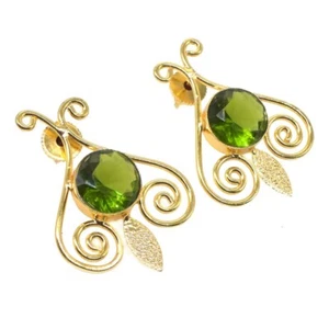 Lotto di 7 paia orecchini peridoto quarzo placcato oro bigiotteria moda 1,5" R429 - Foto 1 di 5