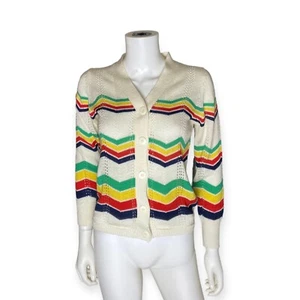 Leslie Fay Personal Vintage 1960s Striped Chevron Cardigan Sweater M - Picture 1 of 10