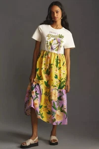 Farm Rio Cotton Shirt Dress Anthropologie Mixed Poplin Tee Tiered Brazil S NEW - Picture 1 of 6