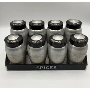 VTG 1950's Kromex Aluminum Spice Rack Set 8 Jars Kitchen Storage Organizer - Picture 1 of 10