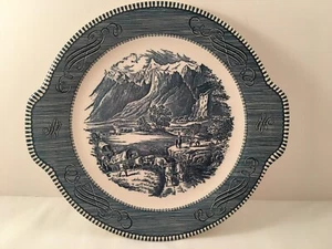 Currier & Ives Cake Plate - The Rocky Mountains” - Blue Transferware - Picture 1 of 4