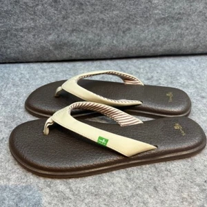 Sanuk Yoga Mat Flip Flops Brown Cream Thong Sandals Casual Comfort Women's 10 - Picture 1 of 3