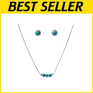 Elegant Turquoise Crystal Jewelry Set | Handmade 925 Silver Necklace & Earrings - Picture 1 of 9