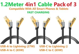 4 in 1 Multi USB Type C Fast Charger Cable For iPhone iPad Samsung Mobile Google - Picture 1 of 17