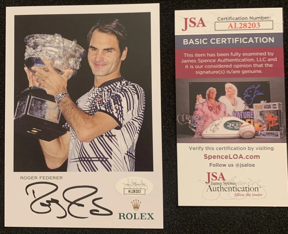 ROGER FEDERER Signed 4x6 ROLEX Card JSA COA Photo Autograph Nadal Djokovic - Image 1 of 1