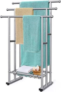Tall Freestanding Towel Racks for Bathroom, Floor Towel Rack with Storage Basket - Picture 1 of 27