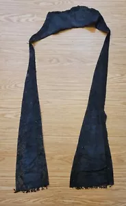 Antique Silk Taffeta French Beaded Scarf Sash Edwardian Victorian - Picture 1 of 23