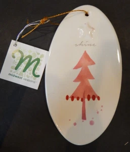 NWT Midwest Seasons Oval Ceramic Red and White Christmas Tree Ornament 2015 - Picture 1 of 5