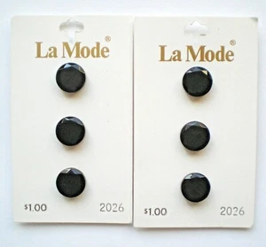 2 CARDED LE MODE BUTTONS #2026 SIZE 11 BLACK 7/16" W/SHANK SIX BUTTONS VINTAGE - Picture 1 of 3