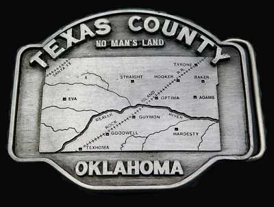 Texas County Oklahoma No Mans Land Siskiyou hebilla de cinturón vintage Foto 1 de 4