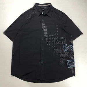 Quiksilver Mens Bowler Shirt Large Black Spellout Embroidery Logo Button Up Y2K - Picture 1 of 7