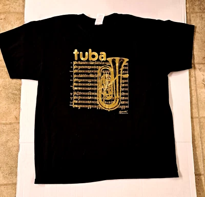 Camiseta gráfica JERZEES TUBA negra dorada música jazz talla grande vintage años 80  Foto 1 de 4