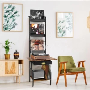 Tall Record Player Stand with Vinyl Storage Shelf – Wood Metal Turntable Rack AU - Picture 1 of 6