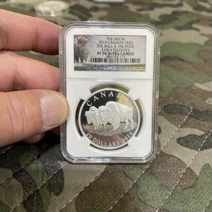 Canada 20 Dollars Silver Coin, 2014 Bison The Fight NGC PF70 U/C Early Releases - Picture 1 of 3