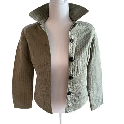 Sigrid Olsen Quilted Effect Jacket Women's Size XS Sage Green Buttons Collared - Image 1 of 4