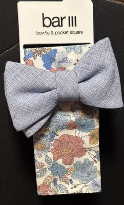 Juego de pajarita azul BAR III para hombre + cuadrado de bolsillo floral preatado ¡NUEVO! Foto 1 de 4