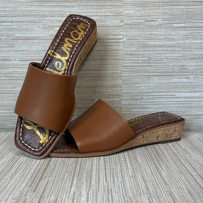 Sam Edelman Valery 皮革拖鞋楔形凉鞋女式美国 7.5 米棕色 — 第 1/4 张图片