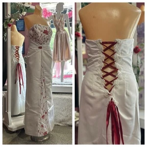 Vintage Y2K 2000s Formal Evening Dress White Red Corset Lace Up Prom Maxi XS/S - Picture 1 of 8