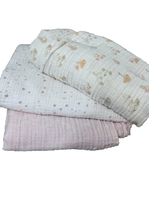 Aden + Anais SET OF 3 Organic Cotton Swaddle Baby Blanket Mushrooms Stars Pink - Image 1 of 4