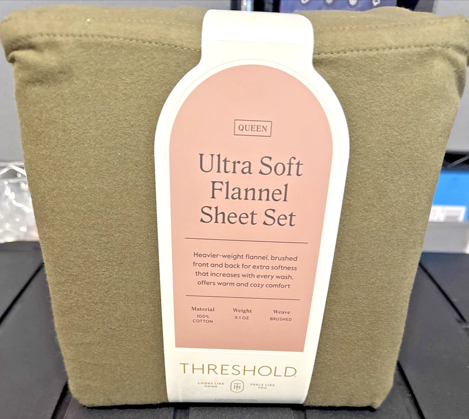 100% Cotton Threshold Queen Size Ultra Soft Flannel Sheet Set Hunter Green (4pc) - Image 1 of 4