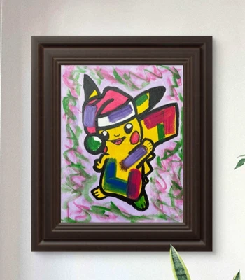 Arte Original "Pikachu Santa" 11x14 Tela Expressionismo Design Abstrato Home Art - Imagem 1 de 4