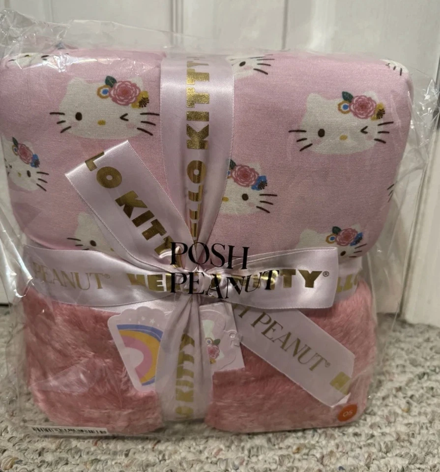 Manta de patoo de felpa de lujo rosa pastel Hello Kitty Posh Peanut nueva Foto 1 de 1