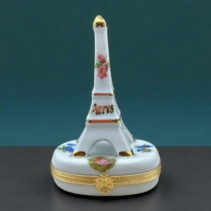 Paris Eiffel Tower Limoges Porcelain 22K Trinket Box Imperia France Porcelain - Picture 1 of 21