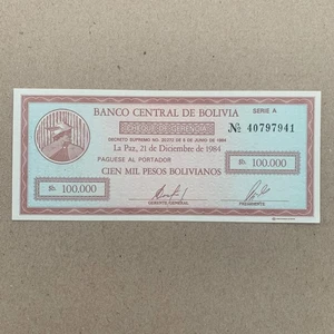 Bolivien, 100.000 (10 Centavos) Pesos Bolivianos, 1984, P-188, UNC Merkur - Bild 1 von 4