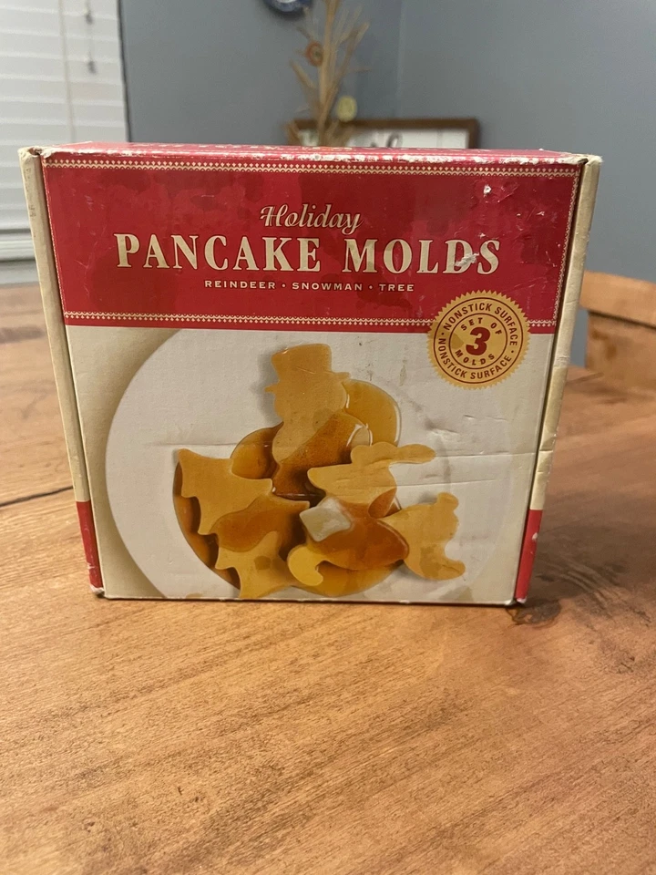 Moldes para panqueques vintage 2003 nuevos en caja reno, muñeco de nieve y árbol de Navidad Foto 1 de 3