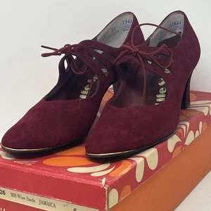 Vtg Life Stride Women’s MH Wine Suede Pump Heels Tie Buster Brown 1972 Box Sz 6 - Foto 1 di 13