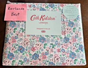 New Cath Kidston London Queen Sheet Set Cotton Flowers Clifton Mews Cornflower - Picture 1 of 4