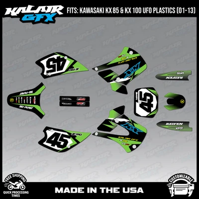 Kit de gráficos para Kawasaki KX85 KX100 UFO Restyle 2001-2013 Division - Verde - Imagem 1 de 4