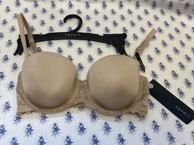 ¡NUEVO! Sujetador de balcón bandeau acolchado sin tirantes Esprit 32B 32D cervatillo (marrón claro) Foto 1 de 4