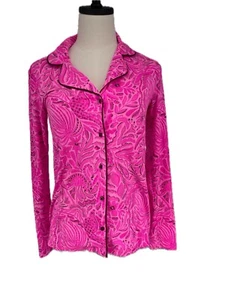 Lilly Pulitzer Women's Pajama PJ Knit Long Sleeve Button Up Top Cerise Pink S - Picture 1 of 9