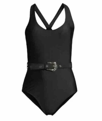 No Boundaries One Piece Swimsuit Sz L Black Edgy Belted Bathing Suit Pool Beach - Image 1 of 4