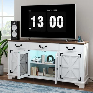 65" Farmhouse TV Stand w/ Entertainment Center LED Light 3 Drawers living Room - Picture 1 of 9