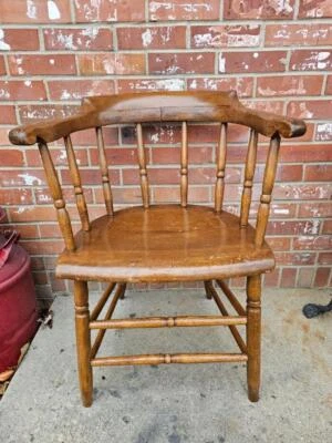 Antique Firehouse Dining Chair Bentwood Solid Oak Barrel Armchair #3 - Image 1 of 4
