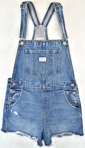 Levis Jeans Premium Big E Cut-Off Overalls Med Wash Blue Denim Womens Size Med - Picture 1 of 23