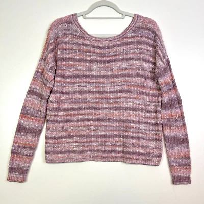 Hollister long sleeve caged cutout back striped sweater lavender purple large - Image 1 of 3