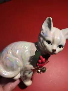 Enesco iridescent rainbow 1988 Christmas Cat Kitten Vintage Retro Statue Figure - Picture 1 of 10