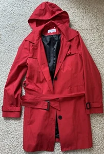 Women’s Calvin Klein Red Hooded Trench Coat Size M - Picture 1 of 6