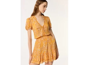 Poupette St Barth Bibi V Yellow Oriental Foulard Mini Dress XS $320 - Picture 1 of 6