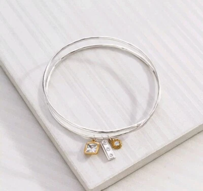 Brazalete doble Silpada plata esterlina circonita cúbica latón dijes B3079 Foto 1 de 4