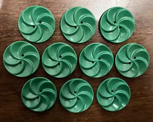 Vintage Set of 10 Green Plastic PINWHEEL SWIRL PATTERN Buttons - 1-1/16" (X4) - Picture 1 of 12