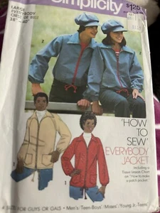 Simplicity 7253 Pattern 70s Unisex Jacket & Cap Sewing Trendy Uncut Size Large - Picture 1 of 4