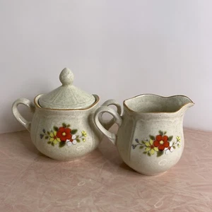 Salem China Meadow Creamer & Lidded Sugar Bowl Set Speckled Stoneware Vintage - Picture 1 of 18